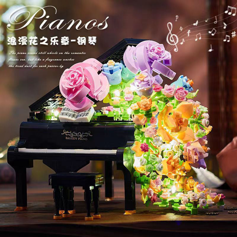 Eternal Flower Piano Violin Assembly Building Blocks Desktop Ornament Toy Gift