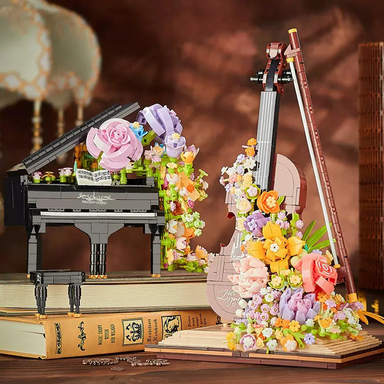 Eternal Flower Piano Violin Assembly Building Blocks Desktop Ornament Toy Gift