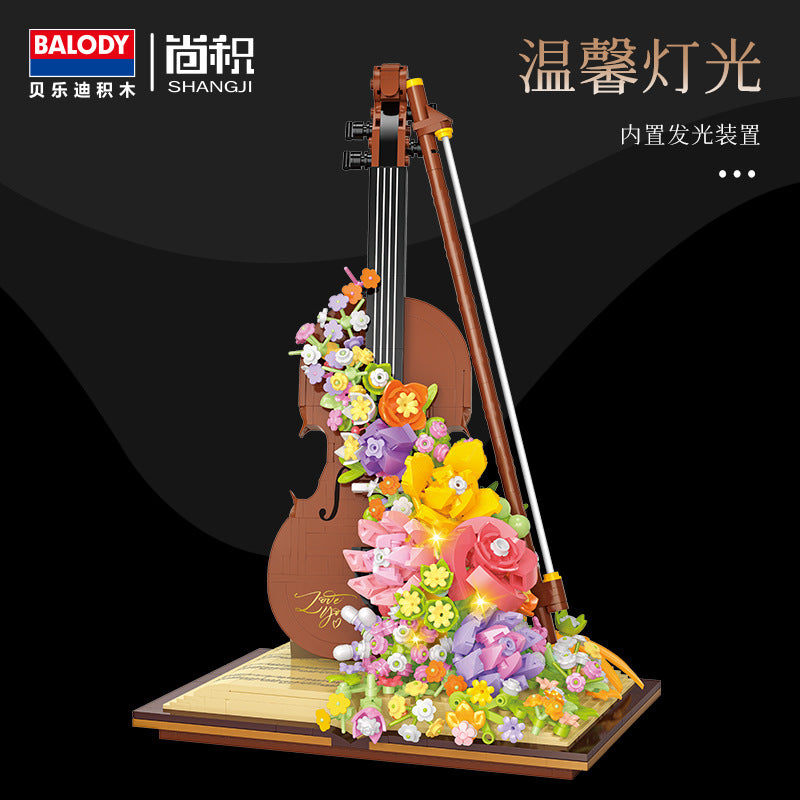 Eternal Flower Piano Violin Assembly Building Blocks Desktop Ornament Toy Gift